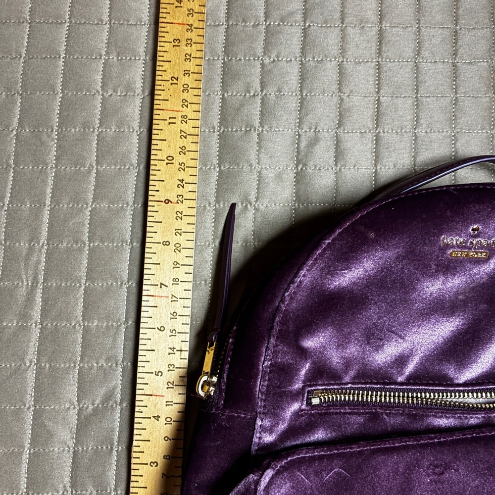 Kate Spade Purple Velvet Small Backpack Dome Bag Gold Hardware Adjustable Straps - Picture 6 of 10